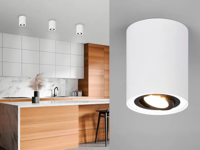 LED Deckenstrahler Weiß-Schwarz mit schwenkbarem Spot, Ø 9,6cm