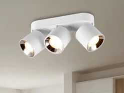 LED Deckenstrahler Weiß 3 Spots schwenkbar dimmbar, Breite 27cm