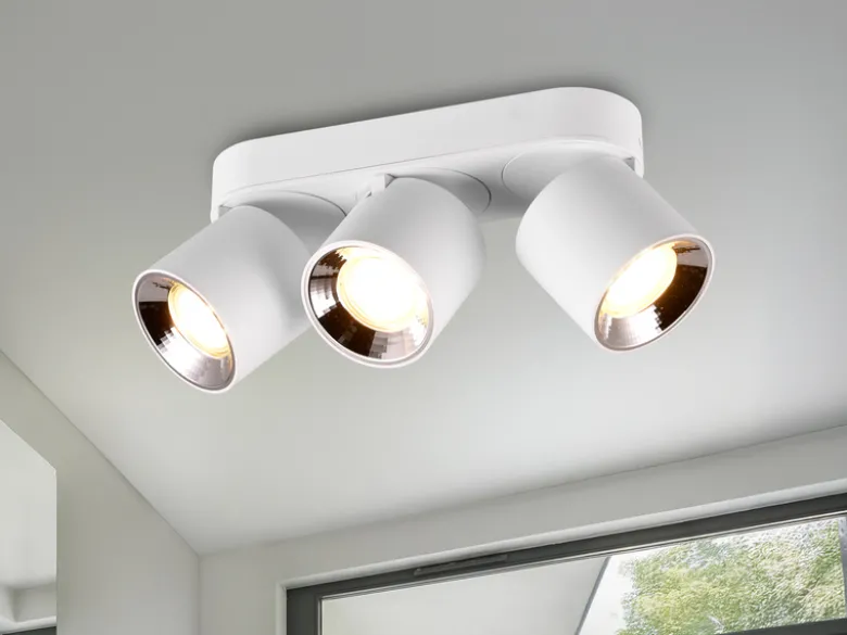 LED Deckenstrahler Weiß 3 Spots schwenkbar dimmbar, Breite 27cm