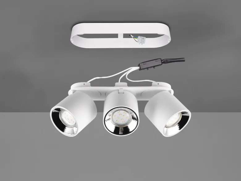 LED Deckenstrahler Weiß 3 Spots schwenkbar dimmbar, Breite 27cm