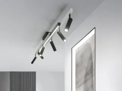 LED Deckenstrahler ZENO ausziehbar, 6 Spots Schwarz Silber, max. Breite 180cm