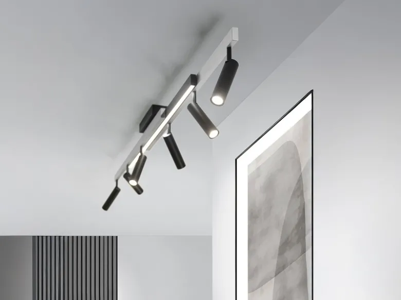 LED Deckenstrahler ZENO ausziehbar, 6 Spots Schwarz Silber, max. Breite 180cm