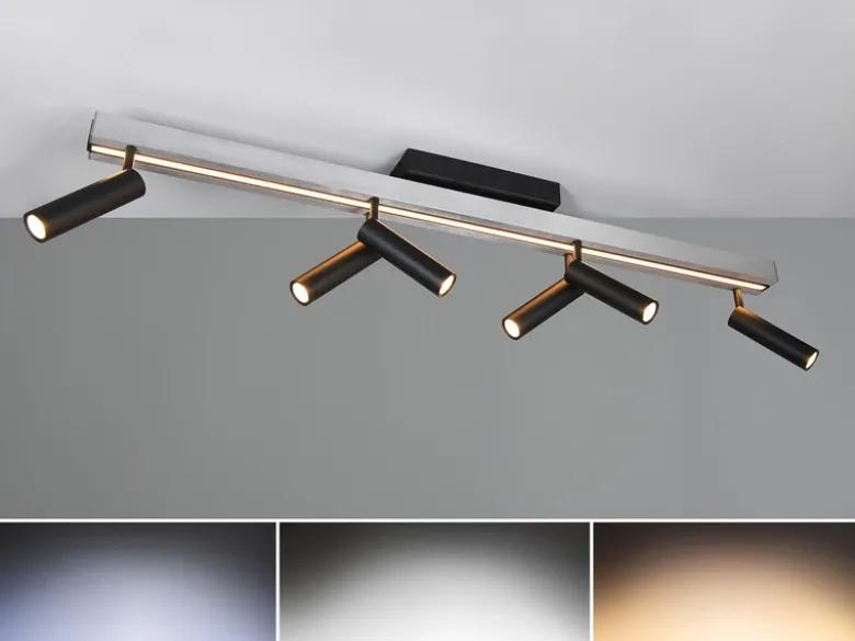 LED Deckenstrahler ZENO ausziehbar, 6 Spots Schwarz Silber, max. Breite 180cm