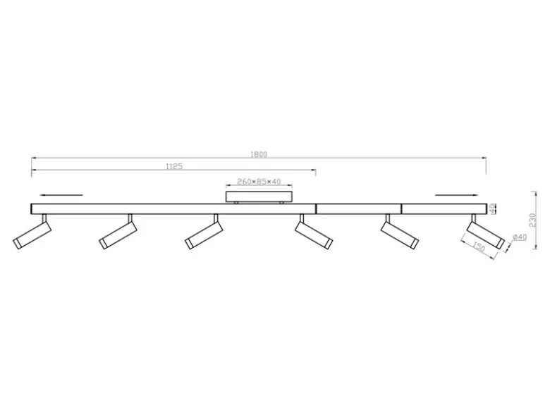 LED Deckenstrahler ZENO ausziehbar mit 6 Spots Schwarz, max. Breite 180cm