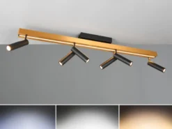LED Deckenstrahler ZENO ausziehbar mit 6 Spots Schwarz Gold, max. Breite 180cm