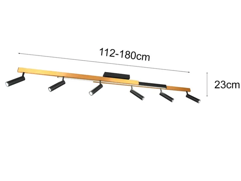 LED Deckenstrahler ZENO ausziehbar mit 6 Spots Schwarz Gold, max. Breite 180cm