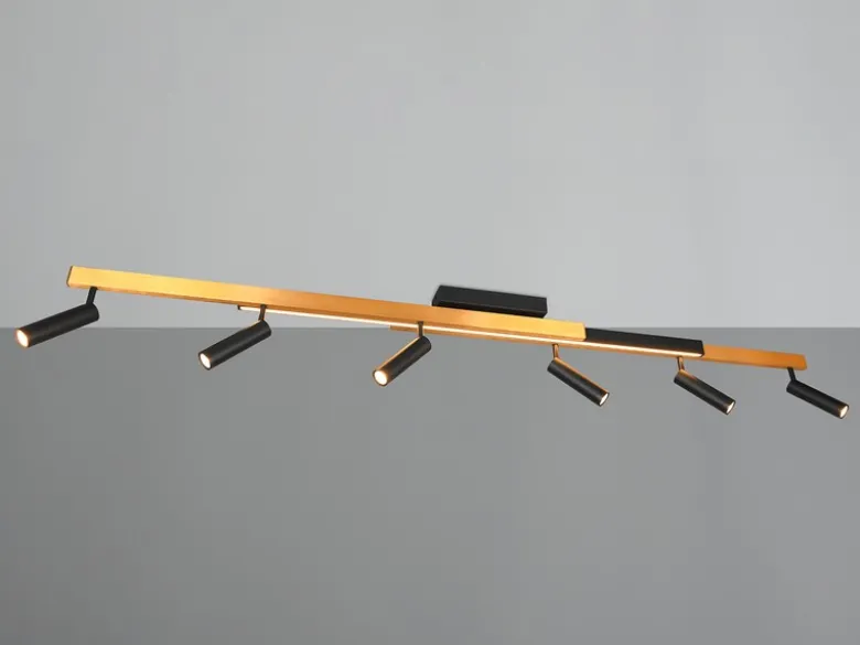 LED Deckenstrahler ZENO ausziehbar mit 6 Spots Schwarz Gold, max. Breite 180cm