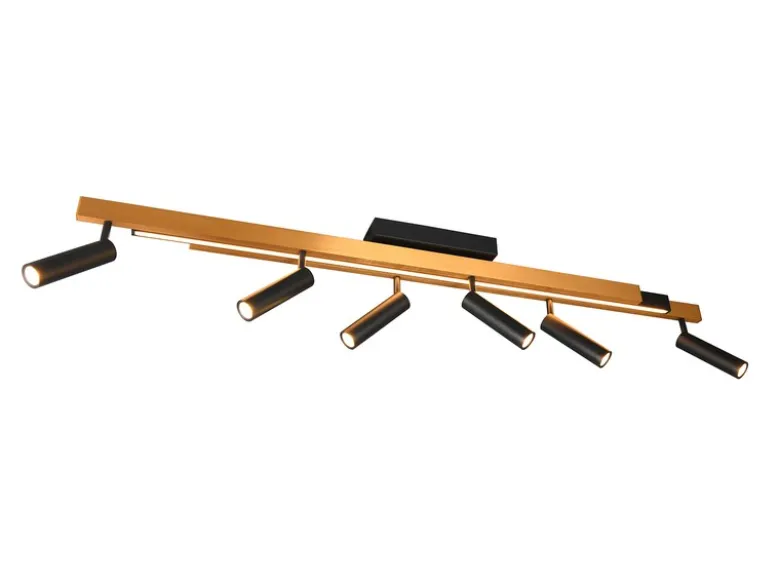 LED Deckenstrahler ZENO ausziehbar mit 6 Spots Schwarz Gold, max. Breite 180cm