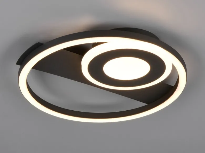 LED Decken- und Wandleuchte HORUS Metall in Schwarz mit 2 Ringen, ultraflach 5cm