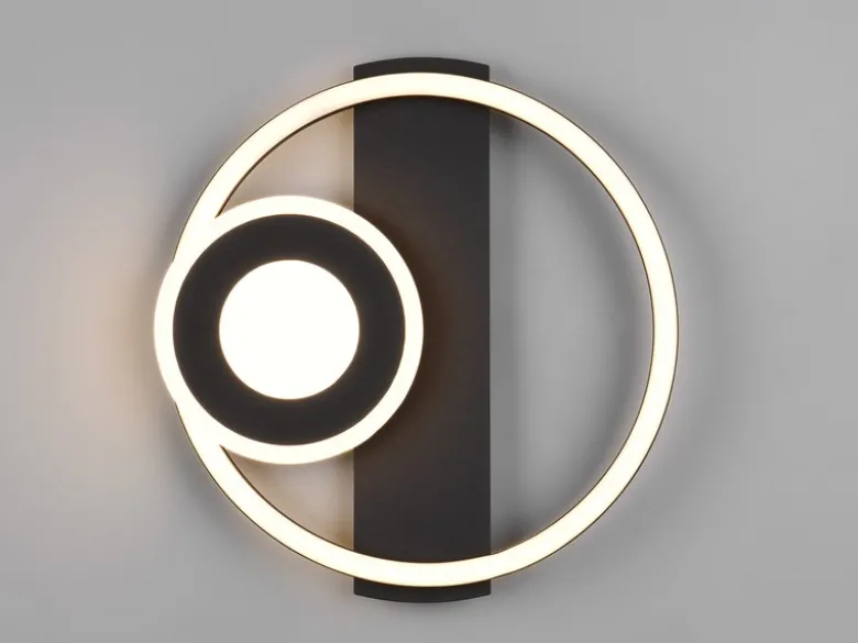 LED Decken- und Wandleuchte HORUS Metall in Schwarz mit 2 Ringen, ultraflach 5cm