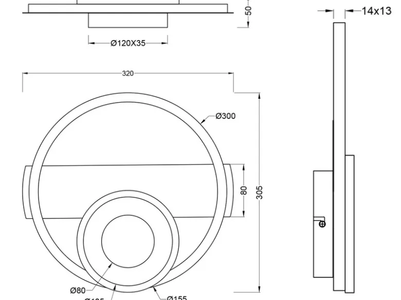 LED Decken- und Wandleuchte HORUS Metall in Schwarz mit 2 Ringen, ultraflach 5cm