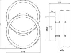 LED Decken- und Wandleuchte KASIA, zwei Ringe Metall Schwarz Breite 26,5cm
