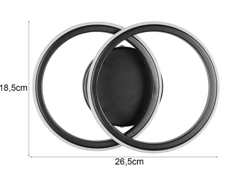 LED Decken- und Wandleuchte KASIA, zwei Ringe Metall Schwarz Breite 26,5cm