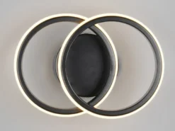 LED Decken- und Wandleuchte KASIA, zwei Ringe Metall Schwarz Breite 26,5cm