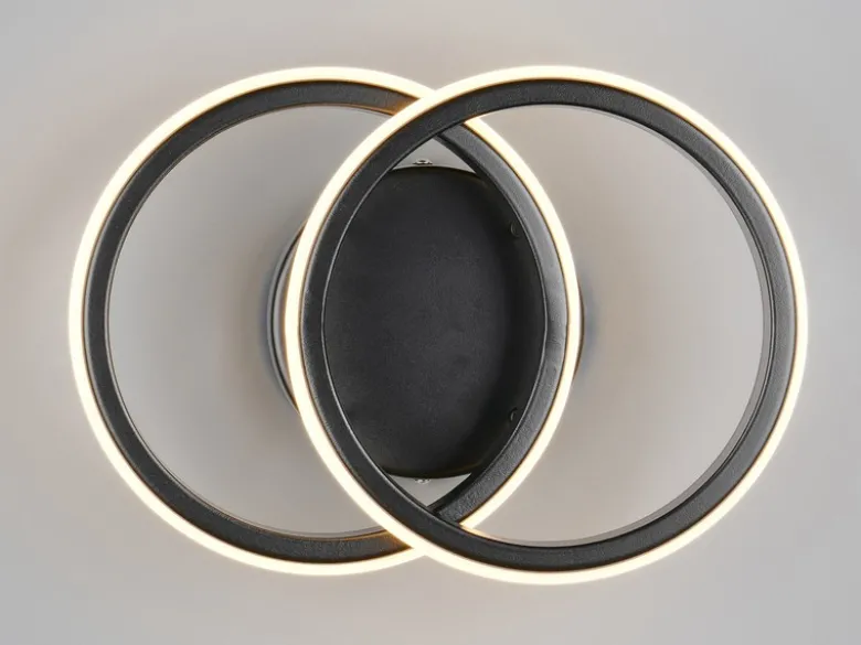 LED Decken- und Wandleuchte KASIA, zwei Ringe Metall Schwarz Breite 26,5cm