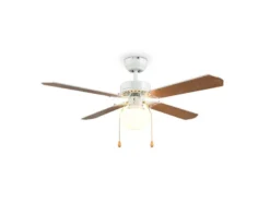 LED Deckenventilator mit Licht & Zugschalter, Weiß Holzoptik Ø 106,5cm
