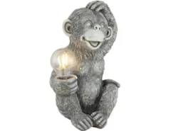 LED Deko Solarleuchte Affenlampe aus Kunststoff Grau, Höhe 27,5cm
