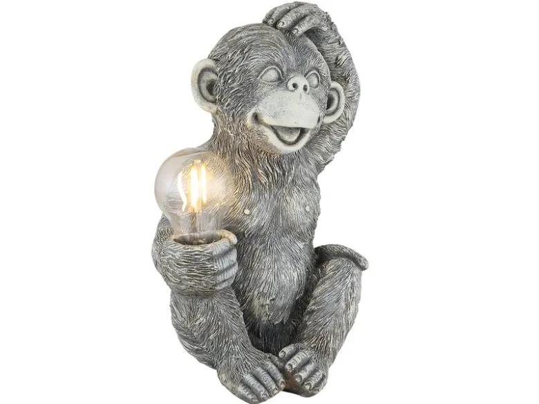 LED Deko Solarleuchte Affenlampe aus Kunststoff Grau, Höhe 27,5cm