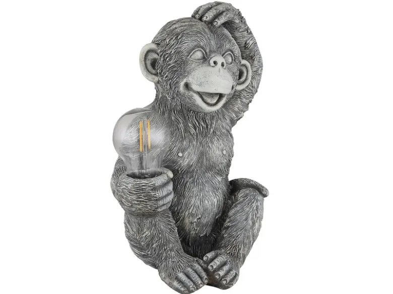 LED Deko Solarleuchte Affenlampe aus Kunststoff Grau, Höhe 27,5cm
