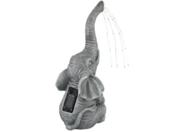 LED Deko Solarleuchte Elefantenlampe aus Kunststoff Grau, Höhe 32,5cm