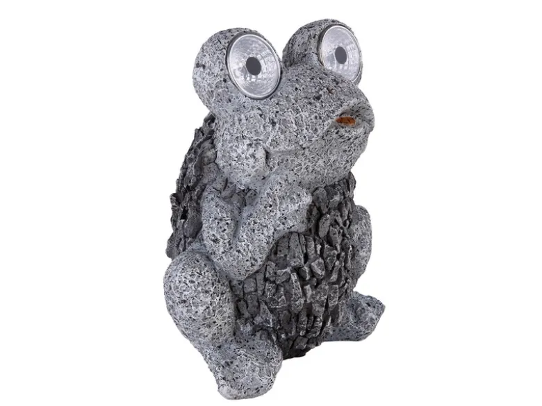 LED Deko Solarleuchte Froschlampe aus Kunststoff in Grau, Höhe 21cm