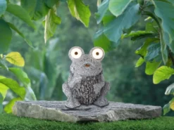 LED Deko Solarleuchte Froschlampe aus Kunststoff in Grau, Höhe 21cm