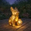 LED Deko Solarleuchte Hundelampe Bulldogge in Gold, Höhe 24,5cm