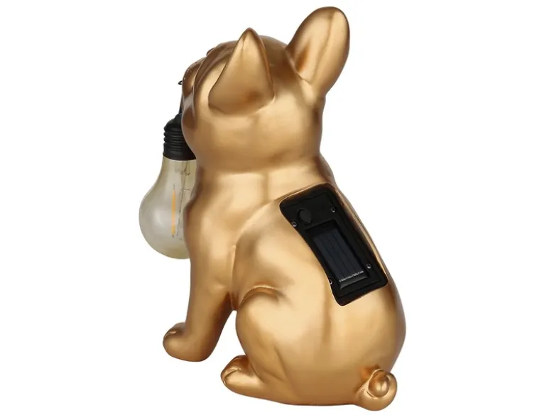 LED Deko Solarleuchte Hundelampe Bulldogge in Gold, Höhe 24,5cm