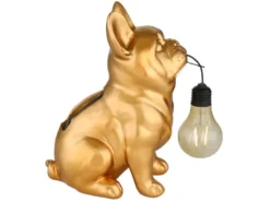 LED Deko Solarleuchte Hundelampe Bulldogge in Gold, Höhe 24,5cm