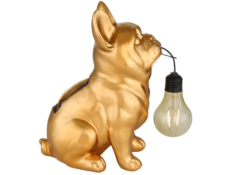 LED Deko Solarleuchte Hundelampe Bulldogge in Gold, Höhe 24,5cm