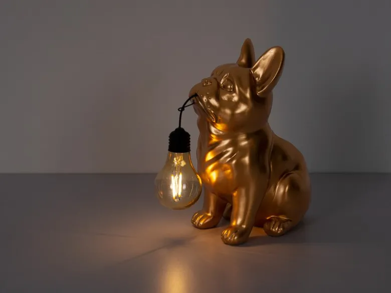 LED Deko Solarleuchte Hundelampe Bulldogge in Gold, Höhe 24,5cm