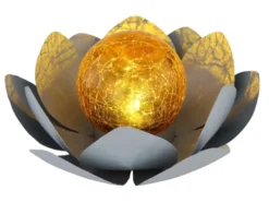 LED Deko Solarleuchte Seerose mit Cracklekugel, Grau Ø25cm