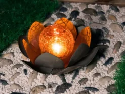 LED Deko Solarleuchte Seerose mit Cracklekugel, Grau Ø25cm