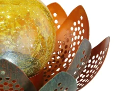 LED Deko Solarleuchte Seerose mit Crackleglas Kugel, Grün-Gold, Ø22cm