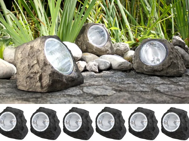 LED DEKO Solarsteine für den Garten & Außenbereich - 6er SET, grau