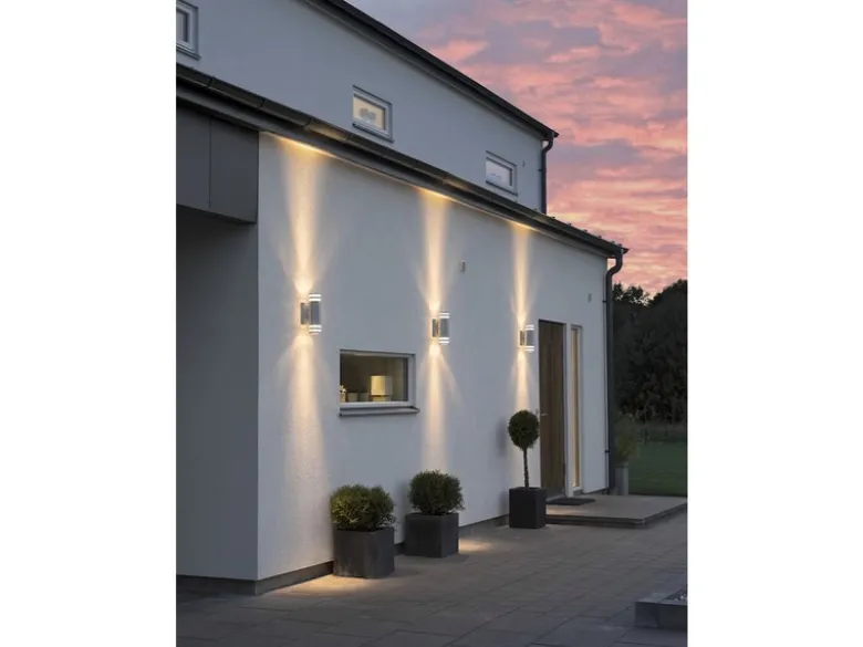 LED Design Außenwandleuchte Up-Down Höhe 30cm aus Stahl, Silber