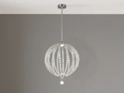 LED Designer Pendelleuchte Groß OBERLIN Kugel mit Perlen aus Kristallglas Ø 50cm