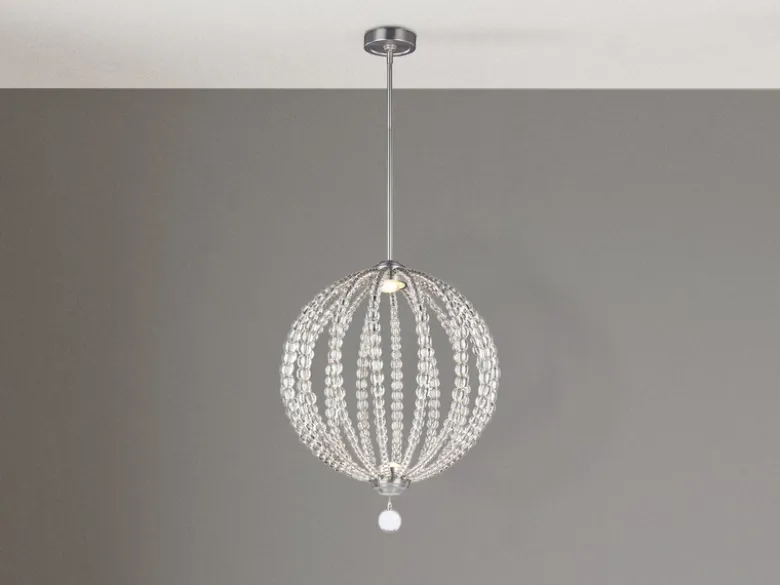 LED Designer Pendelleuchte Groß OBERLIN Kugel mit Perlen aus Kristallglas Ø 50cm