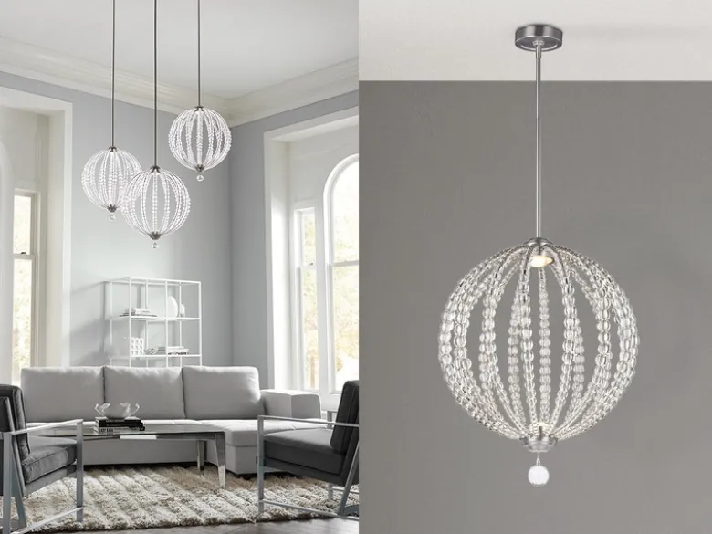 LED Designer Pendelleuchte Groß OBERLIN Kugel mit Perlen aus Kristallglas Ø 50cm