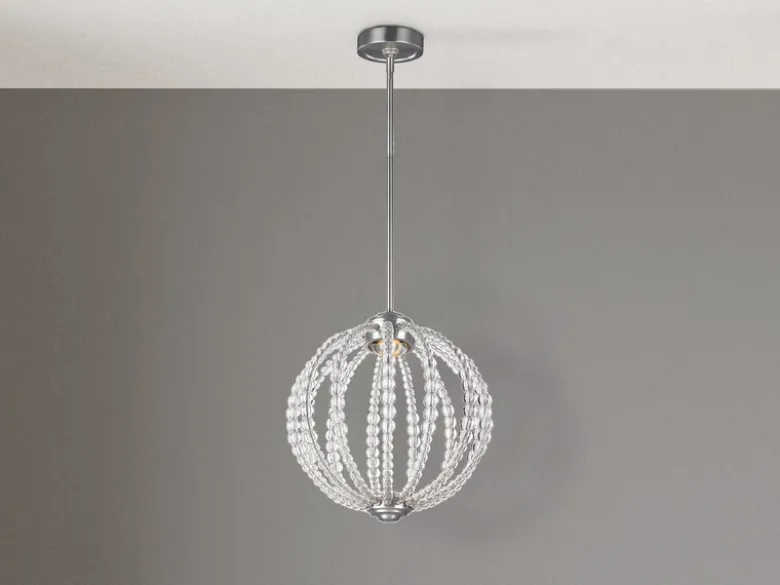 LED Designer Pendelleuchte OBERLIN Kugel mit Perlen aus Kristallglas, Ø 35cm