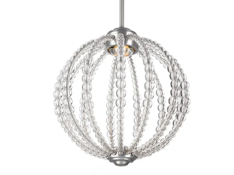 LED Designer Pendelleuchte OBERLIN Kugel mit Perlen aus Kristallglas, Ø 35cm