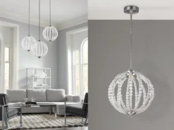 LED Designer Pendelleuchte OBERLIN Kugel mit Perlen aus Kristallglas, Ø 35cm