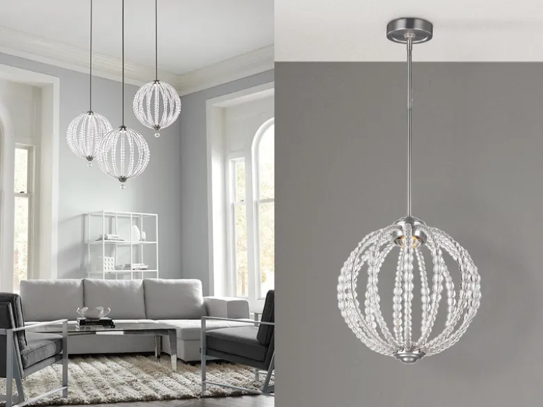 LED Designer Pendelleuchte OBERLIN Kugel mit Perlen aus Kristallglas, Ø 35cm