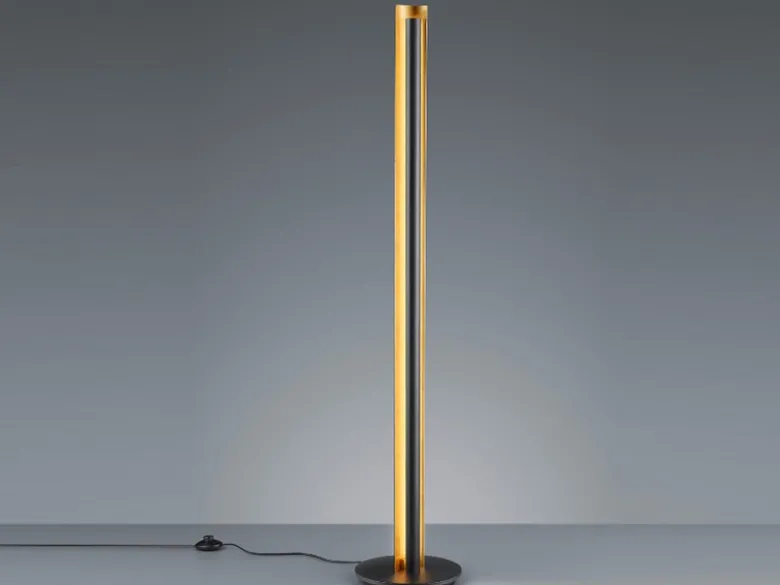 LED Design Stehlampe TEXEL schmal stufenweise dimmbar Schwarz / Gold, H: 142,5cm