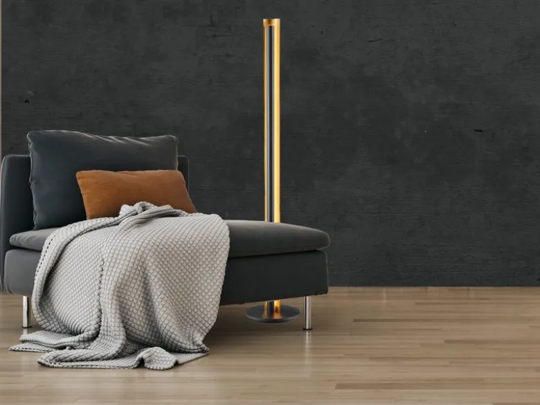LED Design Stehlampe TEXEL schmal stufenweise dimmbar Schwarz / Gold, H: 142,5cm