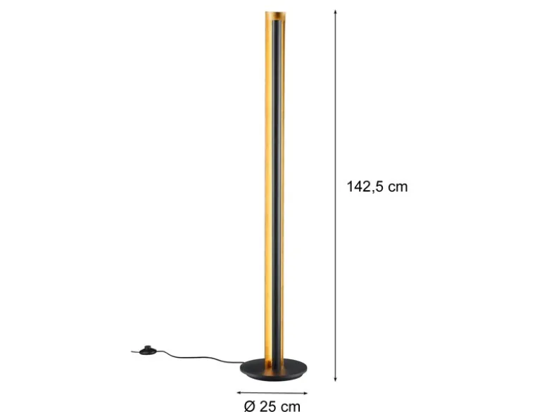 LED Design Stehlampe TEXEL schmal stufenweise dimmbar Schwarz / Gold, H: 142,5cm