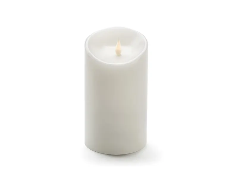 LED Echtwachskerze mit 3D Flamme & Timer, Ø 10cm, Höhe 18cm, Batteriebetrieb