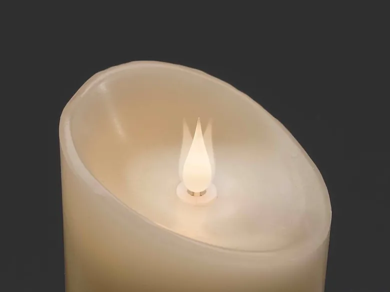 LED Echtwachskerze mit 3D Flamme & Timer, Ø 10cm, Höhe 18cm, Batteriebetrieb