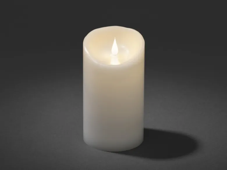 LED Echtwachskerze mit 3D Flamme & Timer, Ø 10cm, Höhe 18cm, Batteriebetrieb