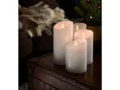 LED Echtwachskerze mit 3D Flamme & Timer, Ø 10cm, Höhe 18cm, Batteriebetrieb